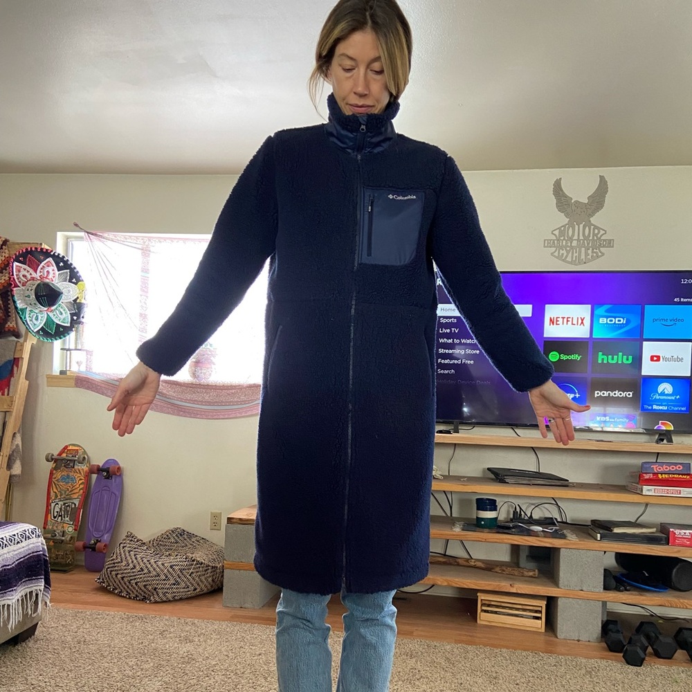 Columbia extra long blue fleece winter coat